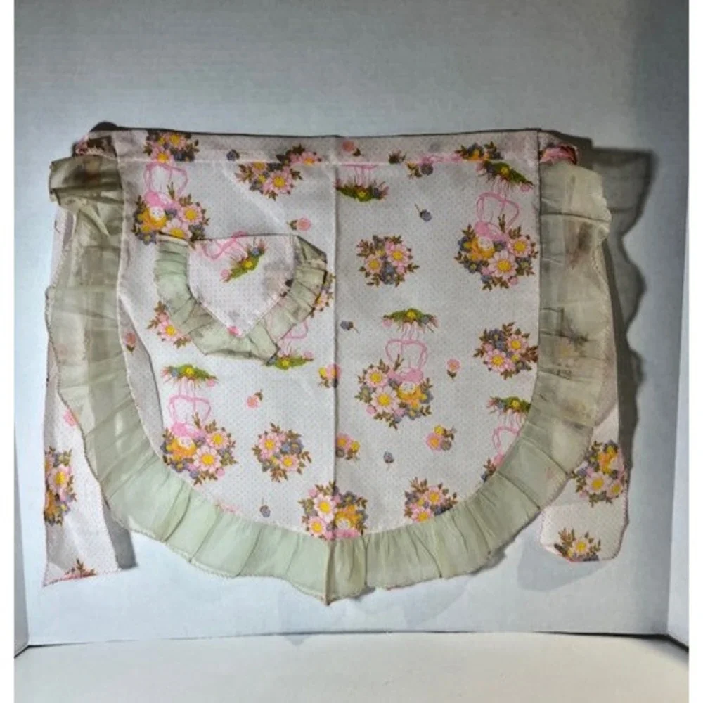 Sheer Ruffled Hostess Apron‎ Size Small to Medium Pink Hand Made